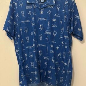 Gitman Brothers Blue Short-Sleeve Button-Down with White Knot Print